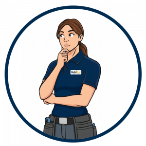 Female Build Bud Mascot illustration thinking pose