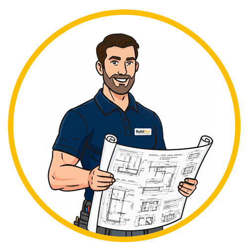 Male Build Bud Mascot illustration holding building plans
